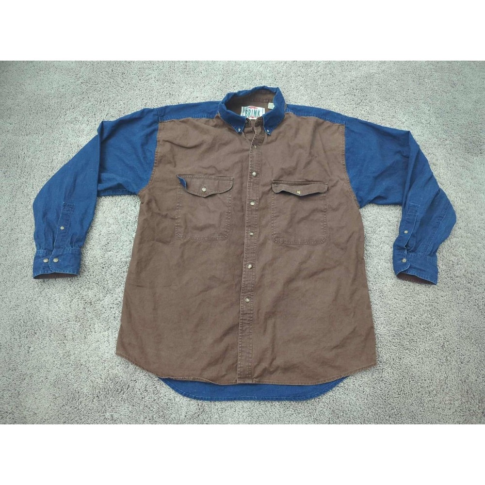 Vintage Brink Button-Down Shirt Men's‎ XL Brown Blue Linen Cotton Colorblock